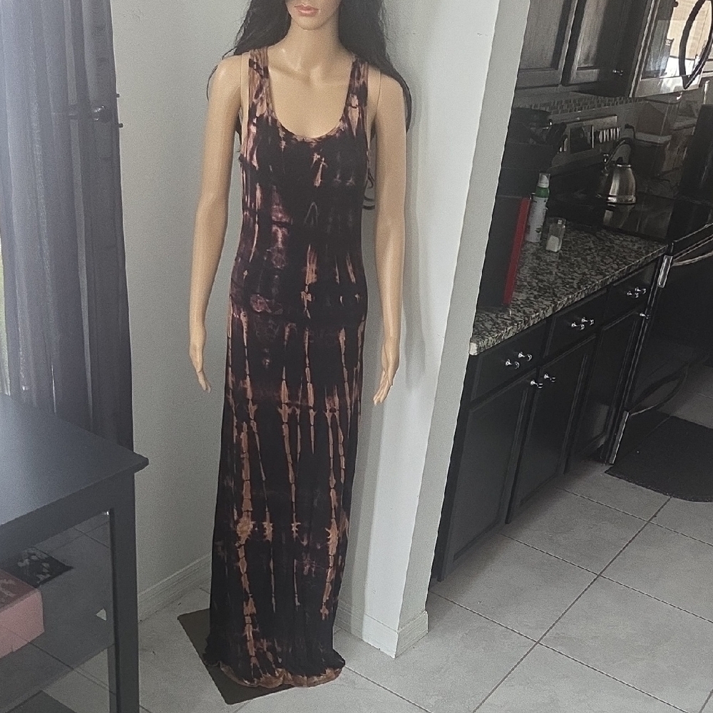 Go Couture Black & Brown Tie-Dye Sleeveless Maxi Dress NWOT L